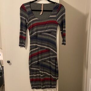 Anthropologie Bailey44 overlapping cotton dress in navy, burgundy, white, grey